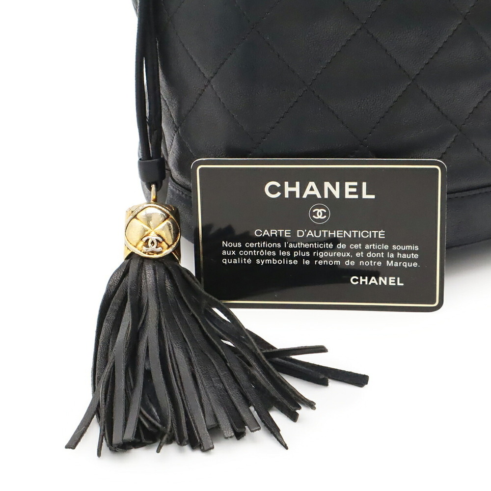 CHANEL Matelassé Shoulder Bag, Chain Strap, Tassel, Leather, Black - Picture 10 of 10